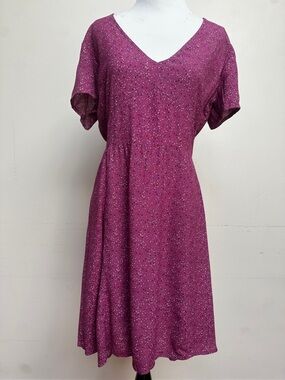 Gap V Neck Micro Print Pink Short Sleeve Midi Dress Size 6 NWT